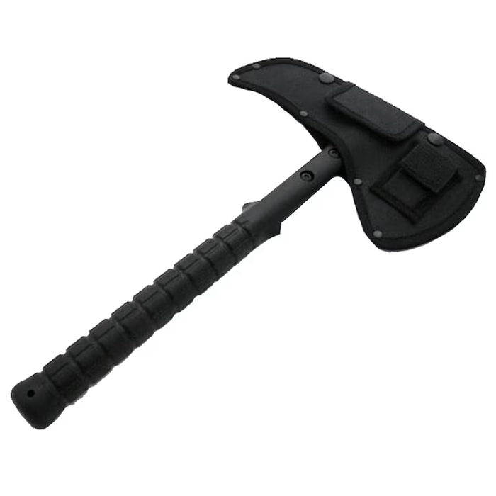 Topor Camping Tactical Adventure, otel inoxidabil, argintiu, 38 cm, teaca inclusa