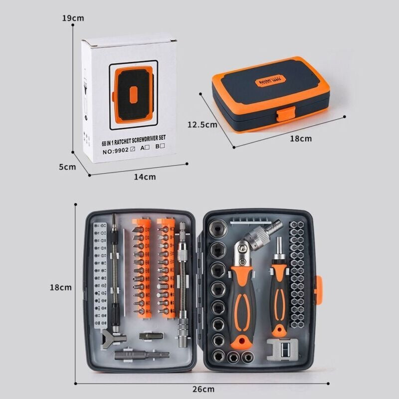 Trusa Tubulare și Biți cu Clichet, 68 Piese