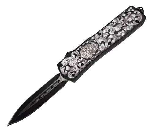 Automatic OTF Knife, Sheath Included, Metal Case, Very Durable, Skull Model