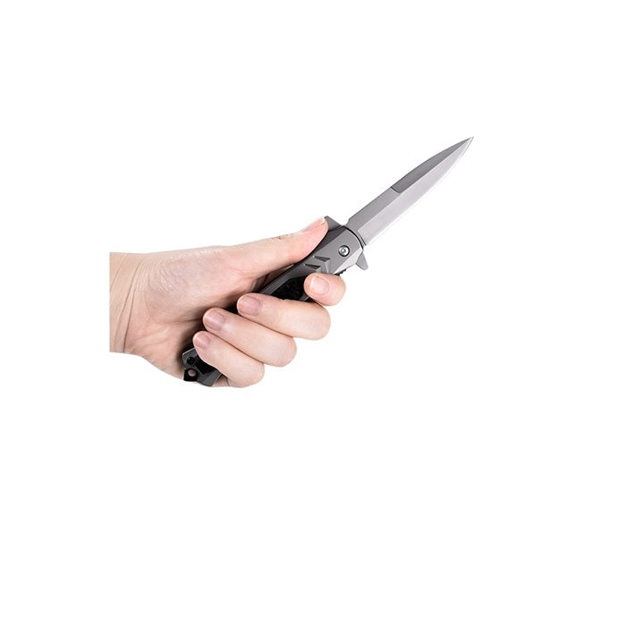 Briceag de buzunar tip Stileto Lamă 9,5 cm, Oțel Inoxidabil, Clip de Curea, Spărgător de Geamuri, 21 cm deschis