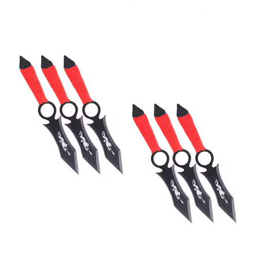 Set 6 Cutite Tip Kunai, Husa prindere picior, 20 cm X 3 cm