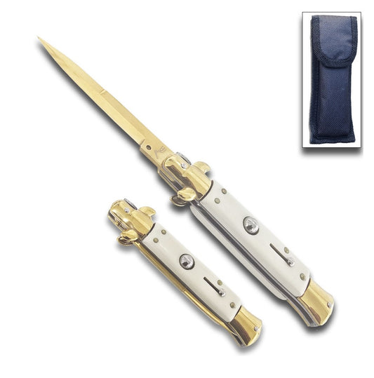 Stiletto Tony Montana Alb Os, Auriu 23 cm