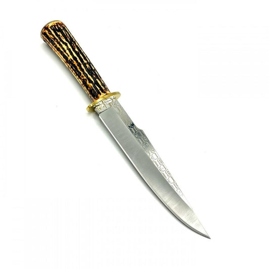 Collector's Knife, Imitation Deer Antler Handle, 31 cm (Black Sheath with Belt Clip Included)