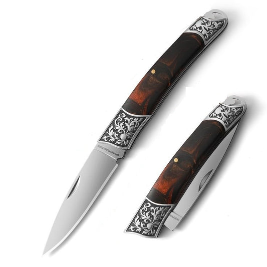 Klasszikus összecsukható zsebkés klipszel és gravírozott gyűjtődísszel, 22cm