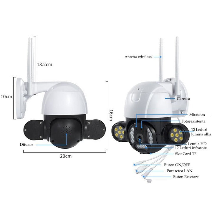 Video Surveillance Camera, 24 LEDs, 4MP, 2560 X 1440, Motion Sensor, PTZ, WIFI, Micro SD, Outdoor/Indoor