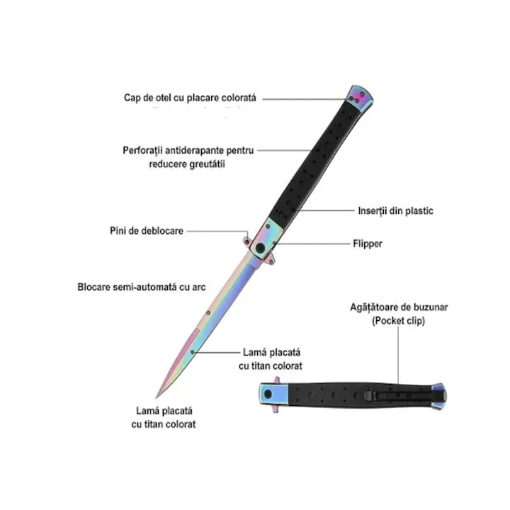 Set 2 Bricege Stiletto cu deschidere manual Auriu & Multicolor, lungime 33 cm