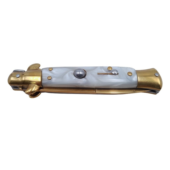 Stileto Tony Montana Alb Perlat, Auriu 23 cm