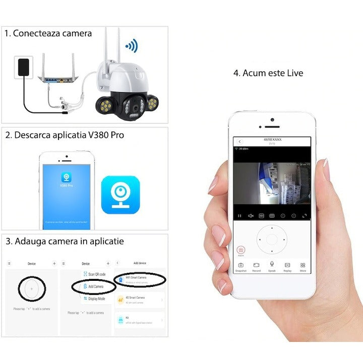 Video Surveillance Camera, 24 LEDs, 4MP, 2560 X 1440, Motion Sensor, PTZ, WIFI, Micro SD, Outdoor/Indoor