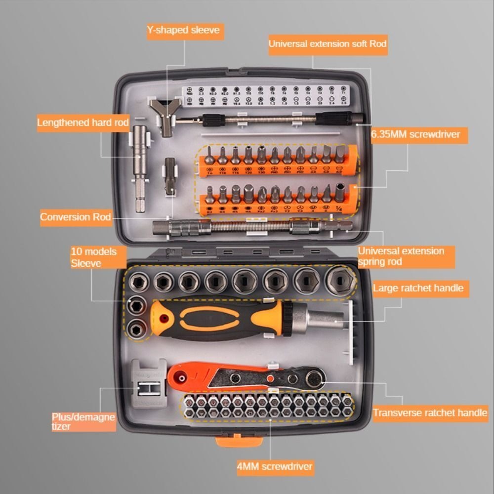 Trusa Tubulare și Biți cu Clichet, 68 Piese