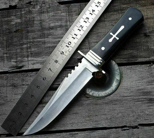 Knife with a classic cross pattern and wood texture handle