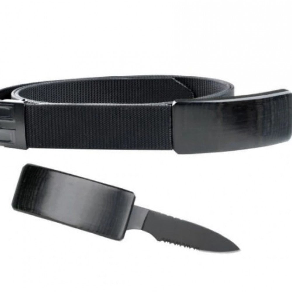 Curea Reglabila 2 In 1, Cutit Incorporat In Catarama, Lama 6cm, Negru