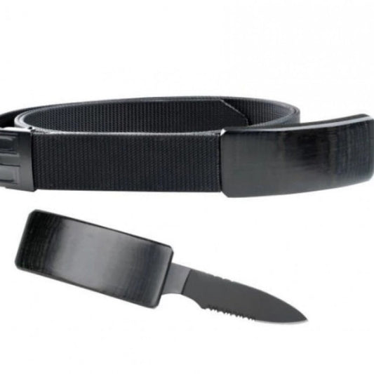 Curea Reglabila 2 In 1, Cutit Incorporat In Catarama, Lama 6cm, Negru