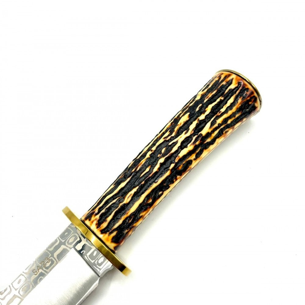 Cuțit de Colectie cu Maner Imitatie Corn Cerb, 31 cm (Teacă Inclusă)