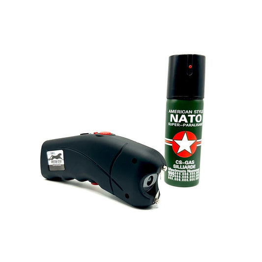 Kit Autoapărare: Protecție Extremă cu Electrosoc TW-309 și Spray Lacrimogen NATO 60ml