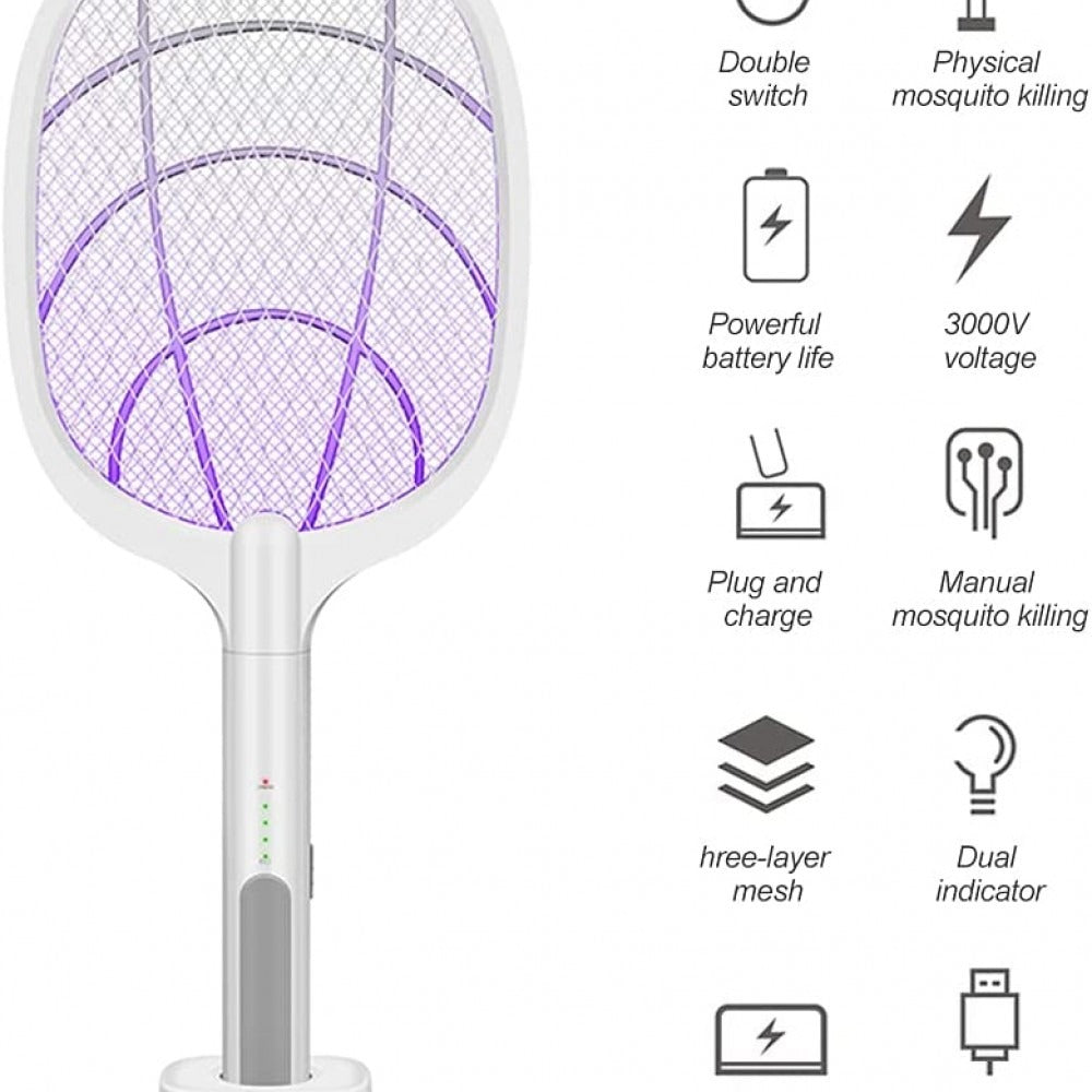 Paleta Electrica Anti Tantari Si Insecte 2in1cu Lumina Inclusa, Stativ Birou, Utilizare Manuala Sau Automata Acumulator 2000mah 3500v