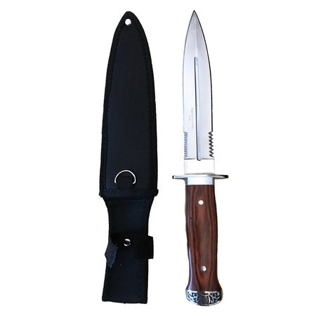 Cutit de Colectie Predator, Lama Dubla cu Insertii Zimtate, Varf de Lance, Full Tang cu Husa Inclusa