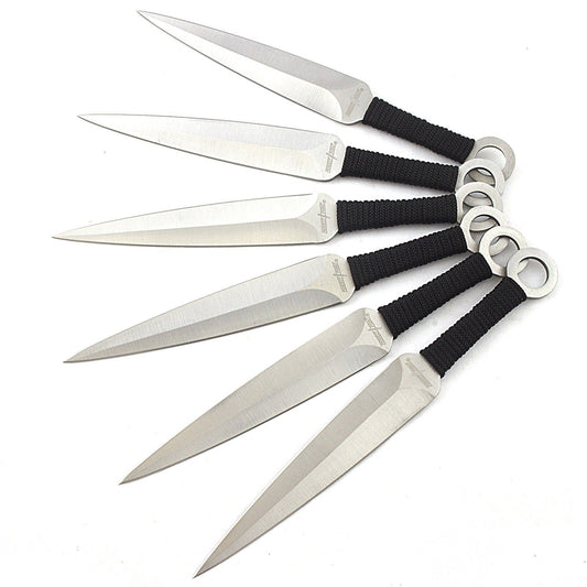 Set 6 Cuțite Tip Kunai pentru Aruncat la Țintă, culoare Argintiu, 15 cm X 2 cm