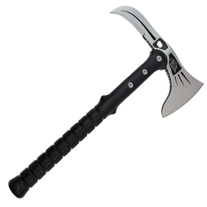 Topor Camping Tactical Adventure, otel inoxidabil, argintiu, 38 cm, teaca inclusa