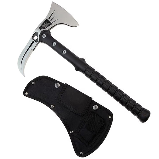 Topor Camping Tactical Adventure, otel inoxidabil, argintiu, 38 cm, teaca inclusa