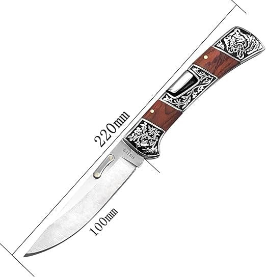 Knife with clip and engraving, 22 cm