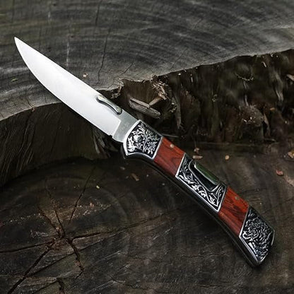 Knife with clip and engraving, 22 cm