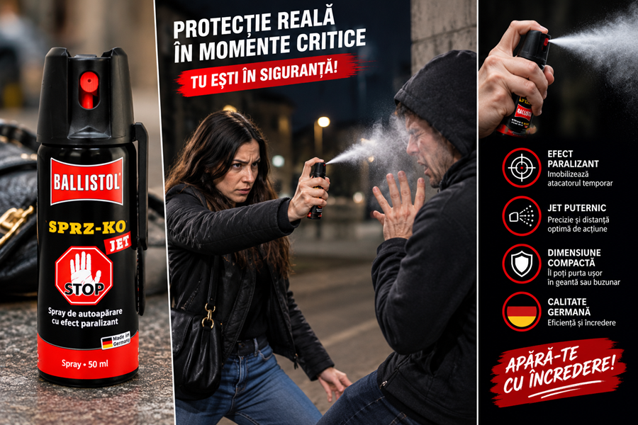 Spray paralizant cu piper BALLISTOL Pfeffer-KO Jet (50 ml) raza 4-5 m