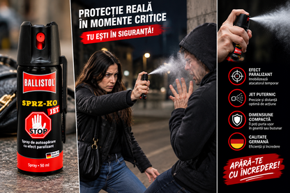 Set 2 spray-uri piper Balliston pentru autoaparare KO jet 50 ml raza 4-5m