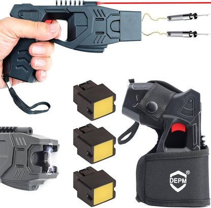 Pistol Taser cu 3 rezerve Lanterna led , alarma si laser  – Încărcare USB, toc pentru pistol și toc pentru rezerve