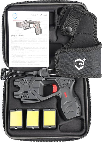 Pistol Taser cu 3 rezerve Lanterna led , alarma si laser  – Încărcare USB, toc pentru pistol și toc pentru rezerve