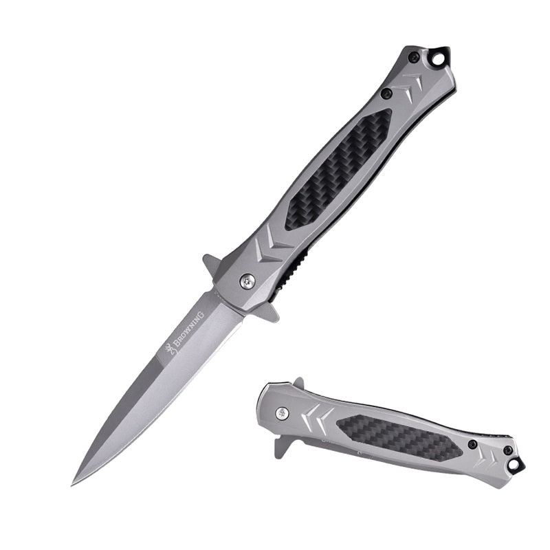 Briceag de buzunar tip Stileto Lamă 9,5 cm, Oțel Inoxidabil, Clip de Curea, Spărgător de Geamuri, 21 cm deschis