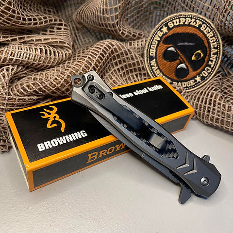 Briceag de buzunar tip Stileto Lamă 9,5 cm, Oțel Inoxidabil, Clip de Curea, Spărgător de Geamuri, 21 cm deschis