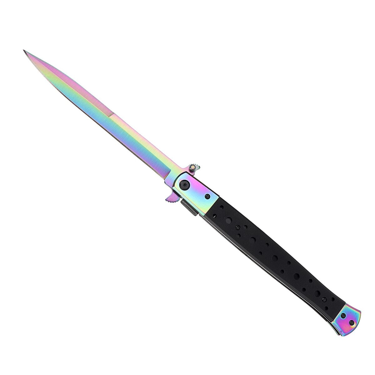 Briceag tip Stileto multi color cu deschidere si inchidere manual 33 cm