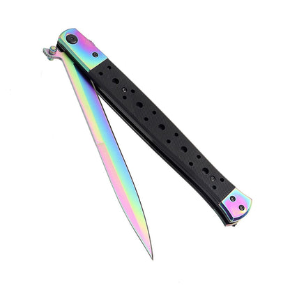 Briceag tip Stileto multi color cu deschidere si inchidere manual 33 cm