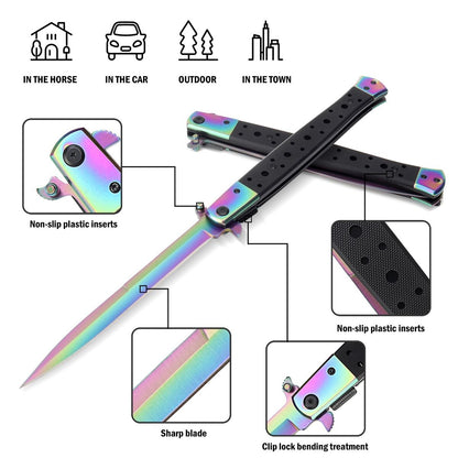 Briceag tip Stileto multi color cu deschidere si inchidere manual 33 cm