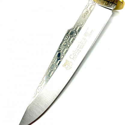 Колекционен нож, дръжка имитация на еленов рог, 31 см (черна кания с включена щипка за колан)
