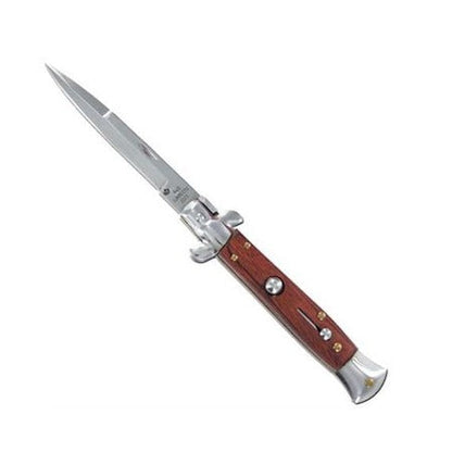 Briceag Stiletto Automat, cu Buton, 21 cm, Negru si Maro