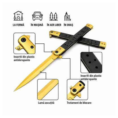 Set 2 Bricege Stiletto cu deschidere manual Auriu & Multicolor, lungime 33 cm