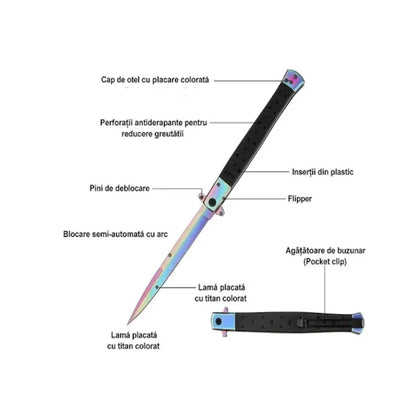 Set 2 Bricege Stiletto cu deschidere manual Auriu & Multicolor, lungime 33 cm