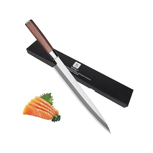 Японски нож за суши, 30c, кафява дървена дръжка