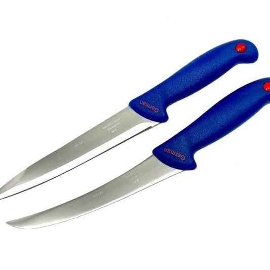 Комплект от 2 X професионални касапски ножа, 34 см и 32 см, прободени, обезкостени, нарязани, незалепваща дръжка