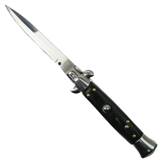 Автоматичен стилен нож, с бутон, 21 см, черен и кафяв