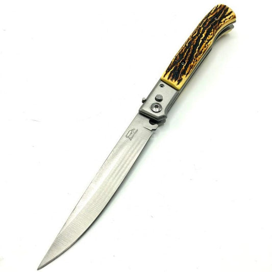 Нож с дръжка имитация на еленов рог, 31 см, капак с щипка за колан
