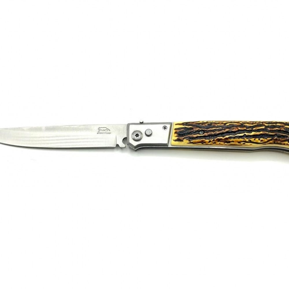 Нож с дръжка имитация на еленов рог, 31 см, капак с щипка за колан
