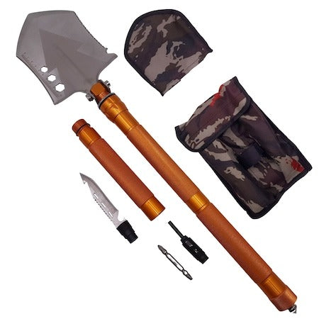 Lopata Multifunctionala 10 in 1, Fabricata din Otel Inoxidabil, Lungime 76 cm, Culoare Portocaliu