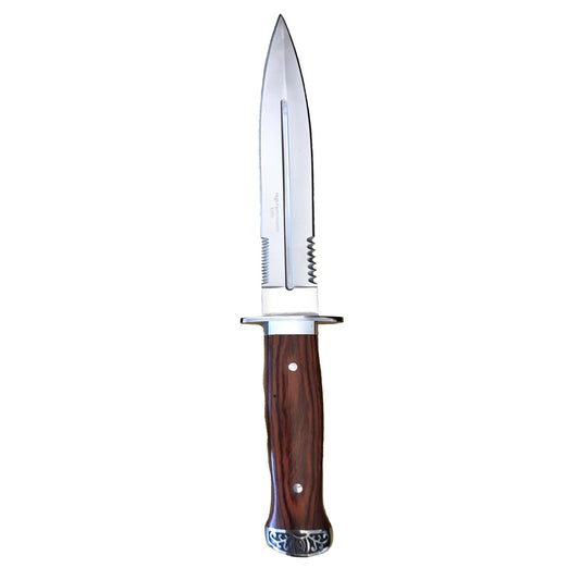 Нож от колекцията Predator, двойно острие с назъбени вложки, връх на копие, цял ръб с включено покритие