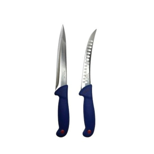 Комплект от 2 професионални месарски ножа, нарязани, набодени, с резба, без кости, въглеродна стомана