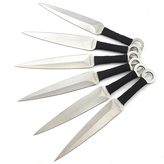 6 db-os Kunai típusú kés készlet célba dobáshoz, ezüst színben