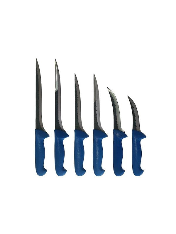 Set 6 cutite profesionale macelarie, 2 Cutite injunghiat 25 cm, 2 Cutite injunghiat 20 cm, 2 Cutite dezosat filetat lama curbata forjata