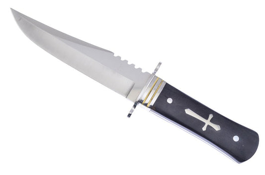 Нож с дръжка с класически кръст и дървесна текстура